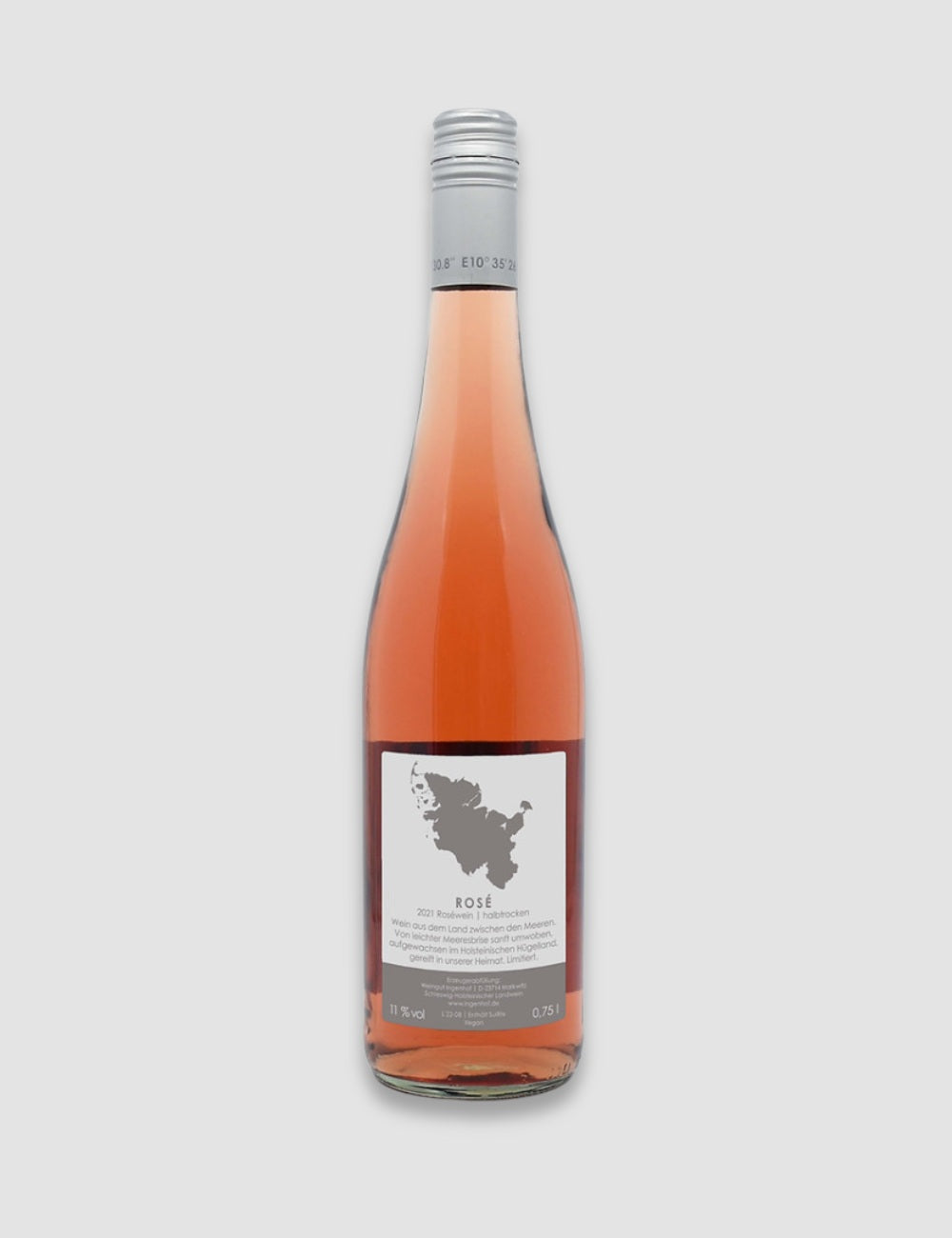 Veganer Rosé- Wein halbtrocken vom Weingut Ingenhof in Schleswig- Holstein. Erzeugerabfüllung der PIWI Rebsorte Regent. 